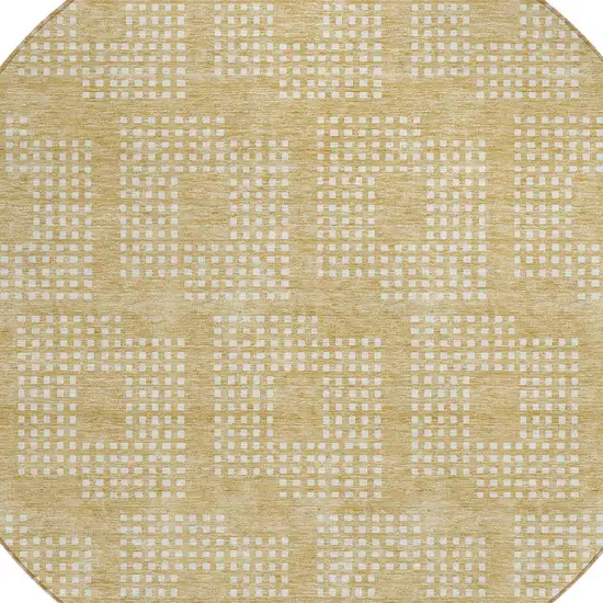 8' Gold And Ivory Round Geometric Washable Indoor Outdoor Area Rug Photo 4