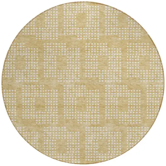 8' Gold And Ivory Round Geometric Washable Indoor Outdoor Area Rug Photo 5