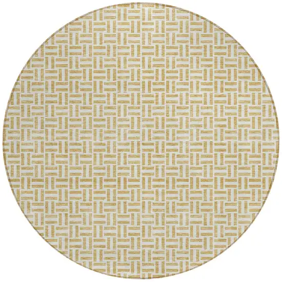 8' Gold And Ivory Round Geometric Washable Indoor Outdoor Area Rug Photo 5