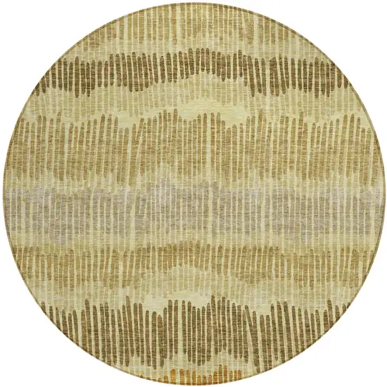 8' Gold Brown And Gray Round Striped Washable Indoor Outdoor Area Rug Photo 2