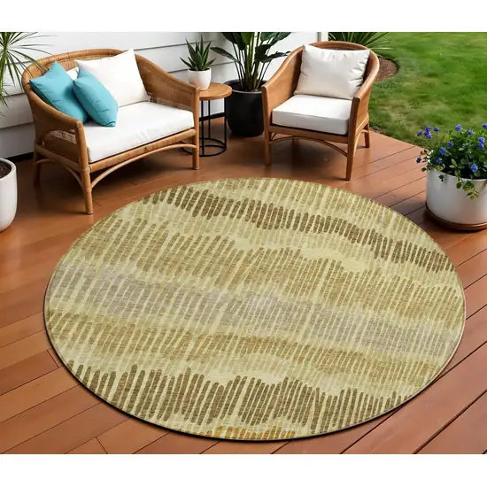 8' Gold Brown And Gray Round Striped Washable Indoor Outdoor Area Rug Photo 1