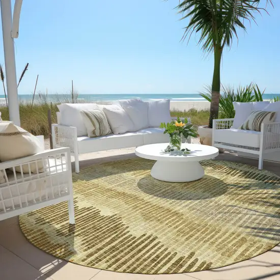 8' Gold Brown And Gray Round Striped Washable Indoor Outdoor Area Rug Photo 7
