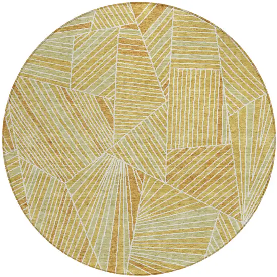 8' Gold Copper And Brown Round Geometric Washable Indoor Outdoor Area Rug Photo 2