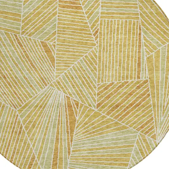 8' Gold Copper And Brown Round Geometric Washable Indoor Outdoor Area Rug Photo 5