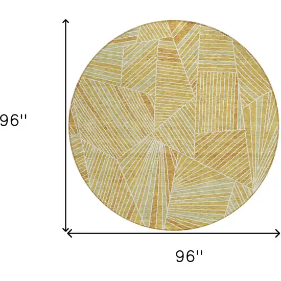8' Gold Copper And Brown Round Geometric Washable Indoor Outdoor Area Rug Photo 3