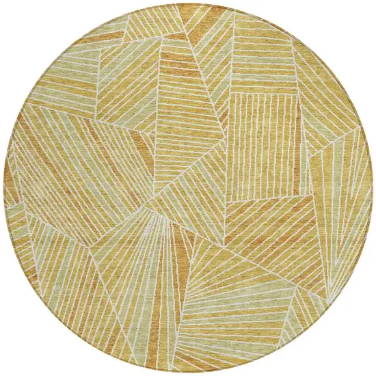8' Gold Copper And Brown Round Geometric Washable Indoor Outdoor Area Rug Photo 6