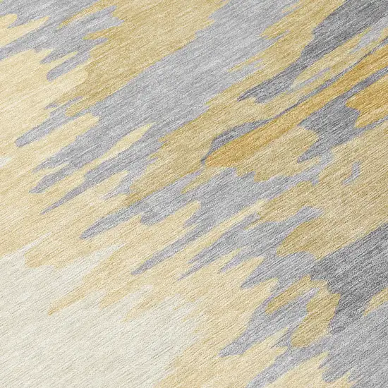 8' Gold Gray And Beige Round Abstract Washable Indoor Outdoor Area Rug Photo 9