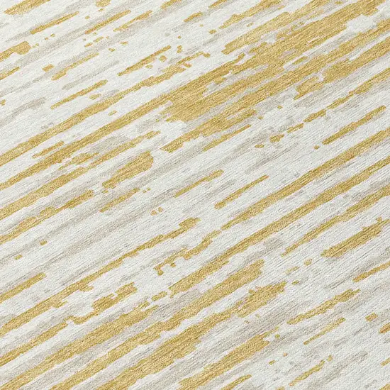 8' Gold Gray And Beige Round Striped Washable Indoor Outdoor Area Rug Photo 8