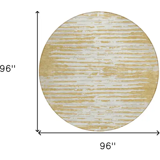 8' Gold Gray And Beige Round Striped Washable Indoor Outdoor Area Rug Photo 3