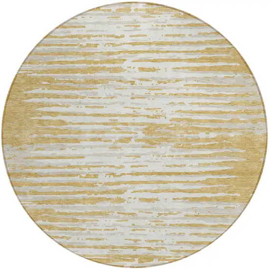 8' Gold Gray And Beige Round Striped Washable Indoor Outdoor Area Rug Photo 2