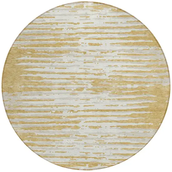 8' Gold Gray And Beige Round Striped Washable Indoor Outdoor Area Rug Photo 5