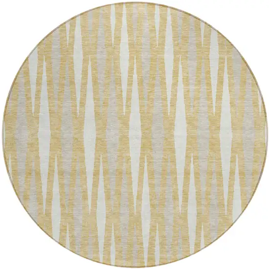 8' Gold Gray And Ivory Round Geometric Washable Indoor Outdoor Area Rug Photo 2