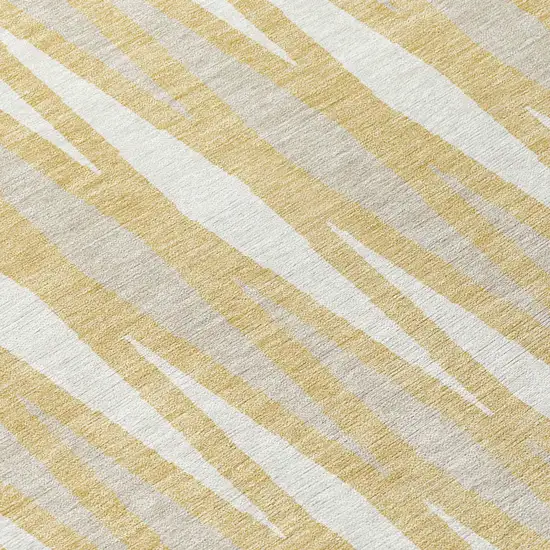 8' Gold Gray And Ivory Round Geometric Washable Indoor Outdoor Area Rug Photo 8