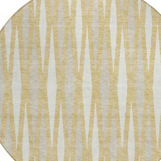 8' Gold Gray And Ivory Round Geometric Washable Indoor Outdoor Area Rug Photo 4