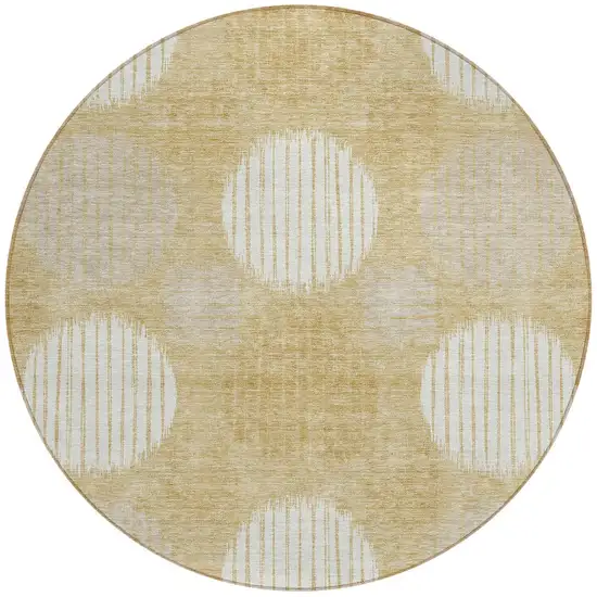 8' Gold Gray And Ivory Round Geometric Washable Indoor Outdoor Area Rug Photo 5