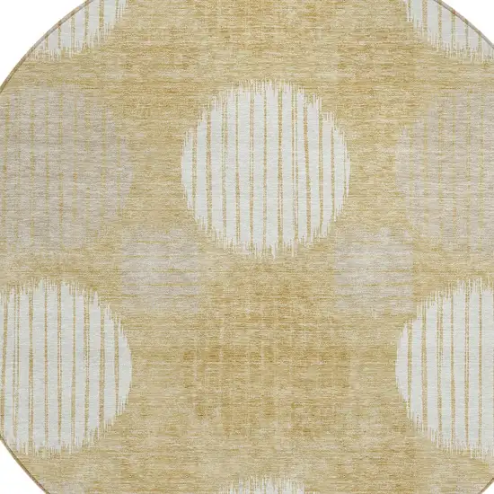 8' Gold Gray And Ivory Round Geometric Washable Indoor Outdoor Area Rug Photo 4