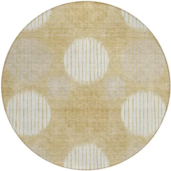 8' Gold Gray And Ivory Round Geometric Washable Indoor Outdoor Area Rug Photo 2