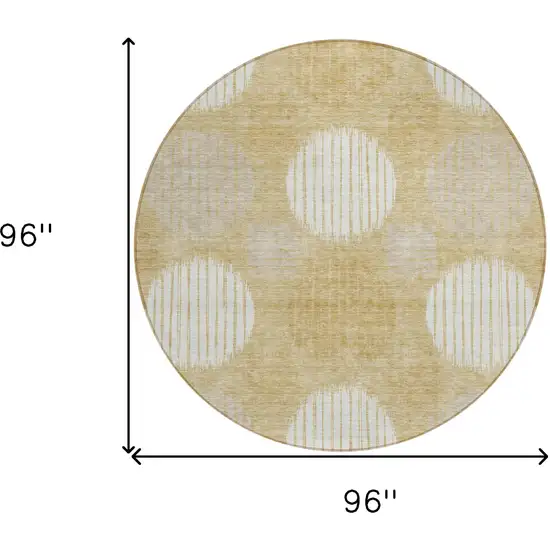8' Gold Gray And Ivory Round Geometric Washable Indoor Outdoor Area Rug Photo 3