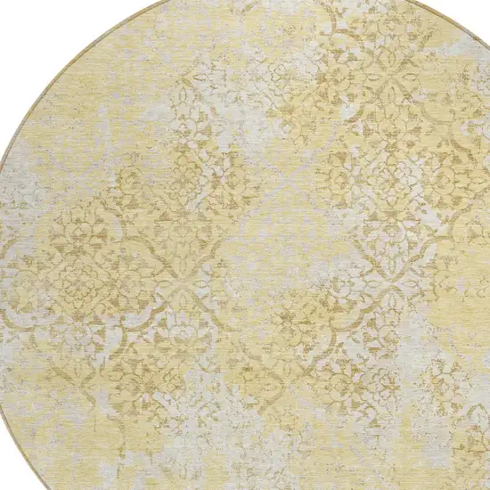 8' Gold Wheat And Beige Round Floral Washable Indoor Outdoor Area Rug Photo 4