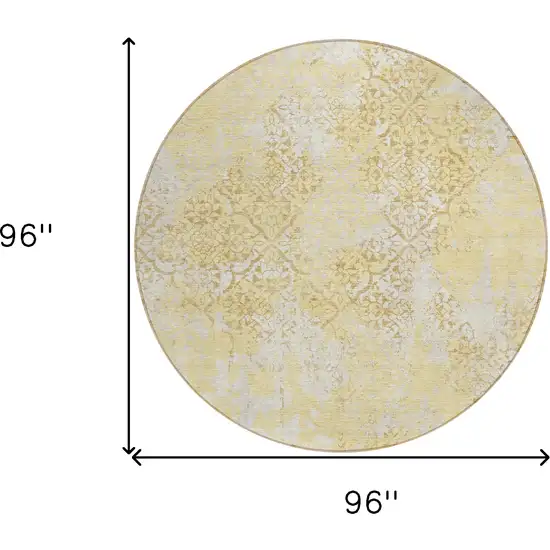 8' Gold Wheat And Beige Round Floral Washable Indoor Outdoor Area Rug Photo 8