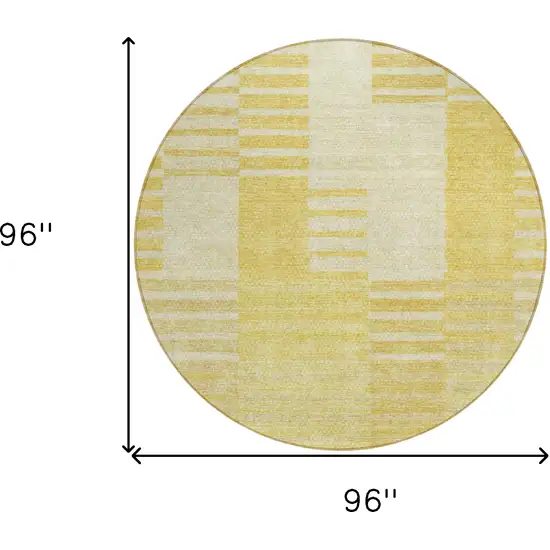 8' Gold Wheat And Ivory Round Striped Washable Indoor Outdoor Area Rug Photo 3