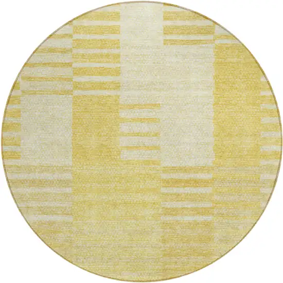 8' Gold Wheat And Ivory Round Striped Washable Indoor Outdoor Area Rug Photo 2