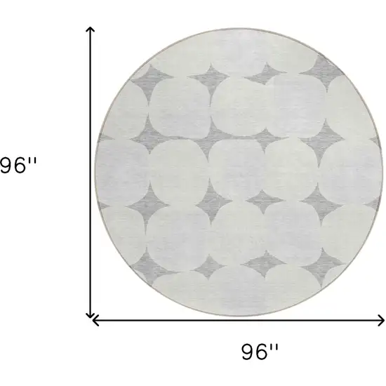 8' Gray And Beige Round Abstract Washable Indoor Outdoor Area Rug Photo 3