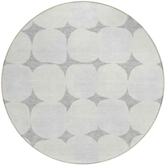 8' Gray And Beige Round Abstract Washable Indoor Outdoor Area Rug Photo 2
