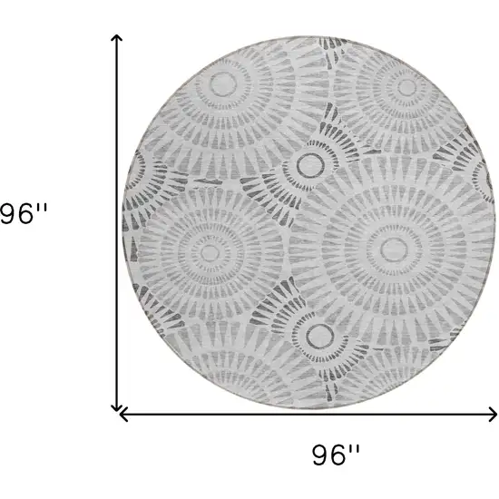 8' Gray And Dark Gray Round Geometric Washable Indoor Outdoor Area Rug Photo 3