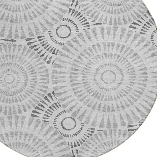 8' Gray And Dark Gray Round Geometric Washable Indoor Outdoor Area Rug Photo 5