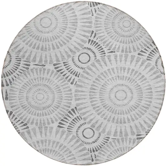 8' Gray And Dark Gray Round Geometric Washable Indoor Outdoor Area Rug Photo 2