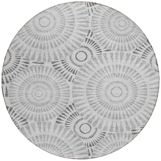 8' Gray And Dark Gray Round Geometric Washable Indoor Outdoor Area Rug Photo 6