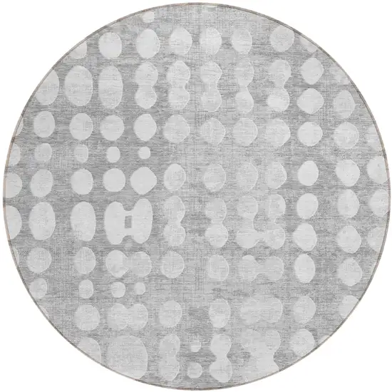 8' Gray And Ivory Round Abstract Washable Indoor Outdoor Area Rug Photo 2