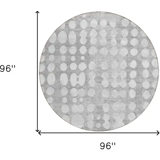 8' Gray And Ivory Round Abstract Washable Indoor Outdoor Area Rug Photo 3