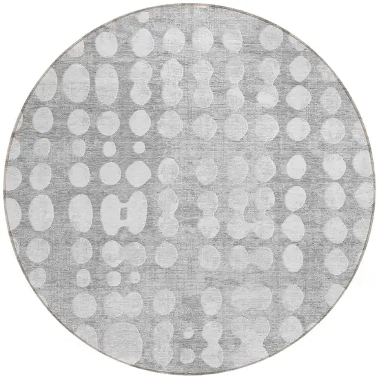 8' Gray And Ivory Round Abstract Washable Indoor Outdoor Area Rug Photo 5