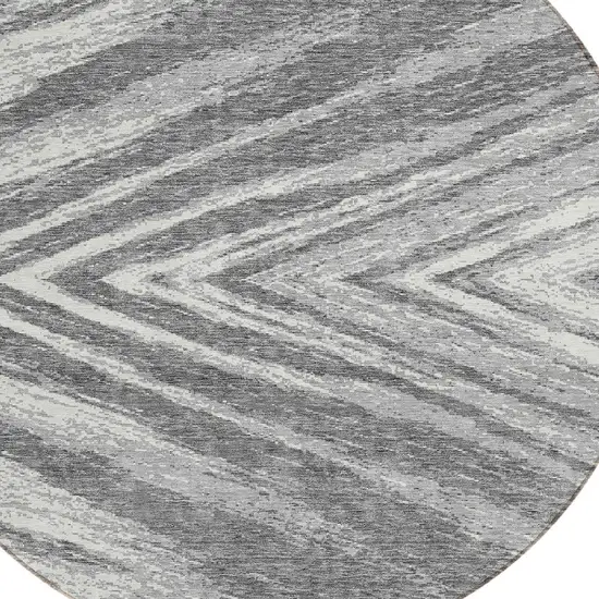 8' Gray And Ivory Round Abstract Washable Indoor Outdoor Area Rug Photo 4