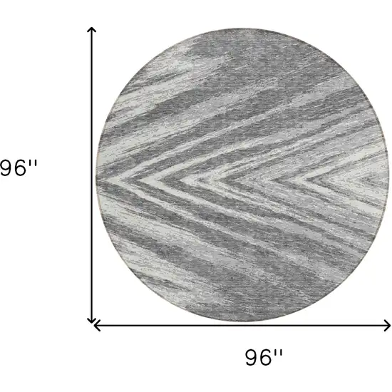 8' Gray And Ivory Round Abstract Washable Indoor Outdoor Area Rug Photo 3