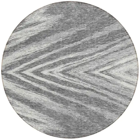 8' Gray And Ivory Round Abstract Washable Indoor Outdoor Area Rug Photo 5