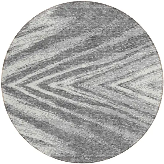 8' Gray And Ivory Round Abstract Washable Indoor Outdoor Area Rug Photo 2