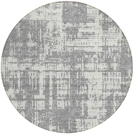 8' Gray And Ivory Round Abstract Washable Indoor Outdoor Area Rug Photo 5