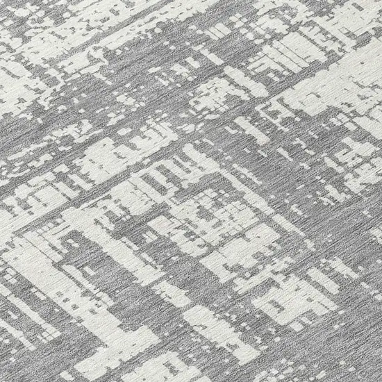 8' Gray And Ivory Round Abstract Washable Indoor Outdoor Area Rug Photo 8