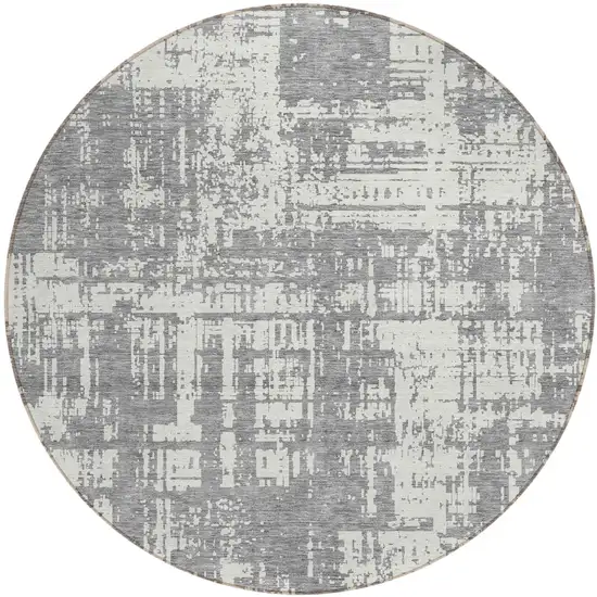 8' Gray And Ivory Round Abstract Washable Indoor Outdoor Area Rug Photo 2