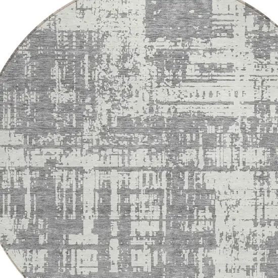 8' Gray And Ivory Round Abstract Washable Indoor Outdoor Area Rug Photo 4