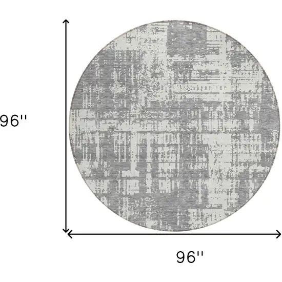 8' Gray And Ivory Round Abstract Washable Indoor Outdoor Area Rug Photo 3