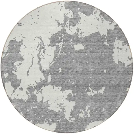 8' Gray And Ivory Round Abstract Washable Indoor Outdoor Area Rug Photo 5