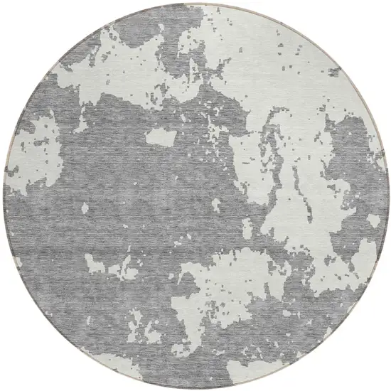 8' Gray And Ivory Round Abstract Washable Indoor Outdoor Area Rug Photo 2