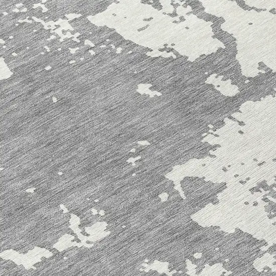 8' Gray And Ivory Round Abstract Washable Indoor Outdoor Area Rug Photo 8