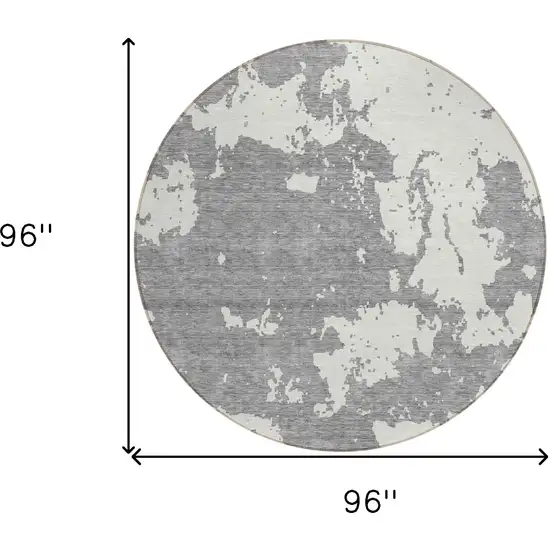 8' Gray And Ivory Round Abstract Washable Indoor Outdoor Area Rug Photo 3