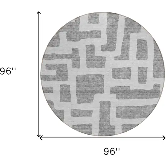 8' Gray And Ivory Round Abstract Washable Indoor Outdoor Area Rug Photo 3