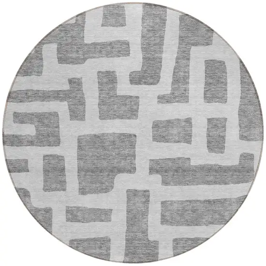 8' Gray And Ivory Round Abstract Washable Indoor Outdoor Area Rug Photo 5